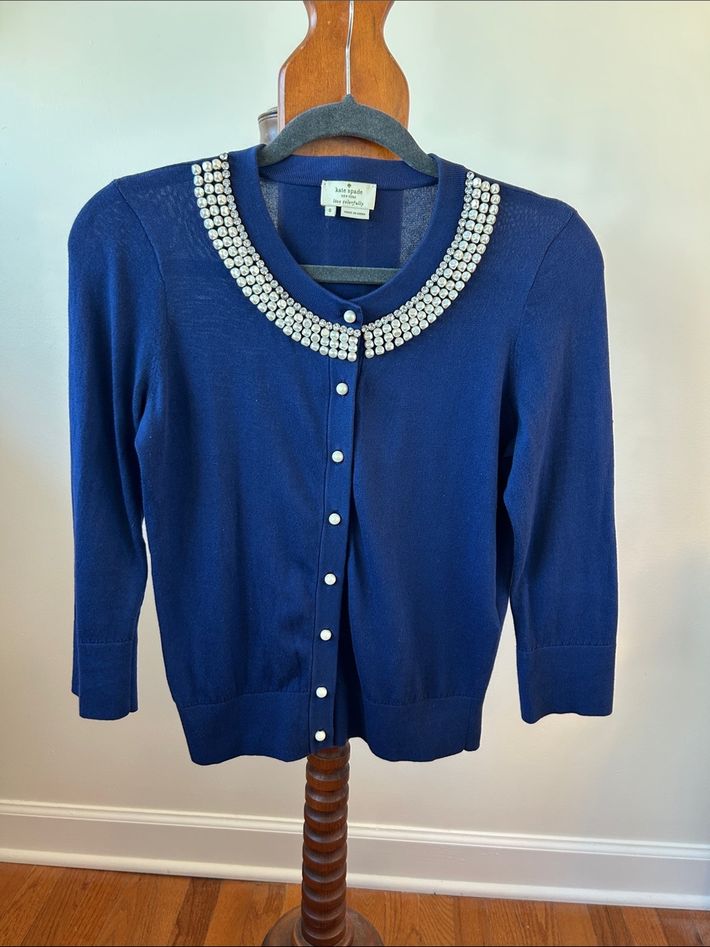 kate spade navy pearl-collar cardigan